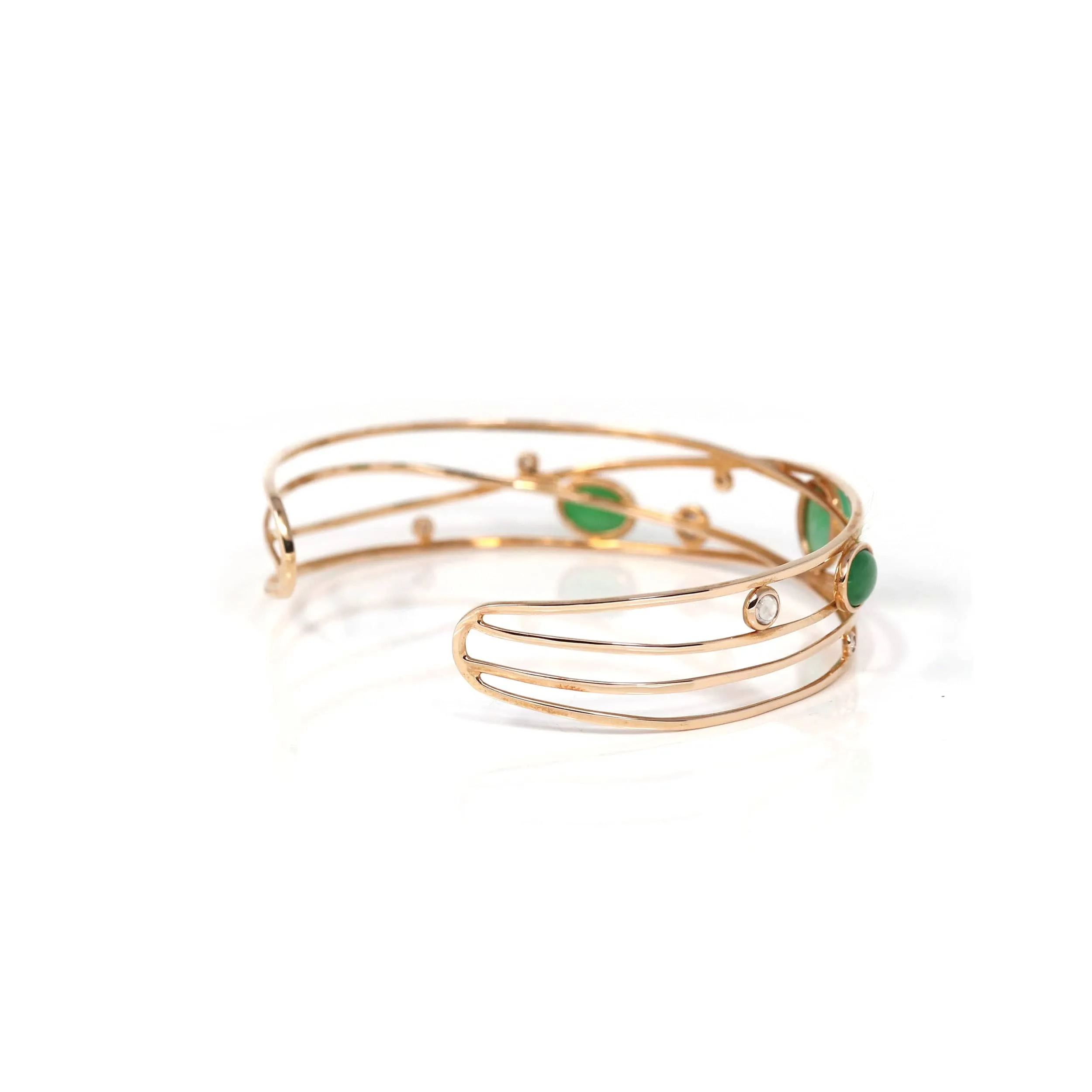 Baikalla Bubble Collection 18k Rose Gold Oval Bracelet Bangle with Jade & Diamonds