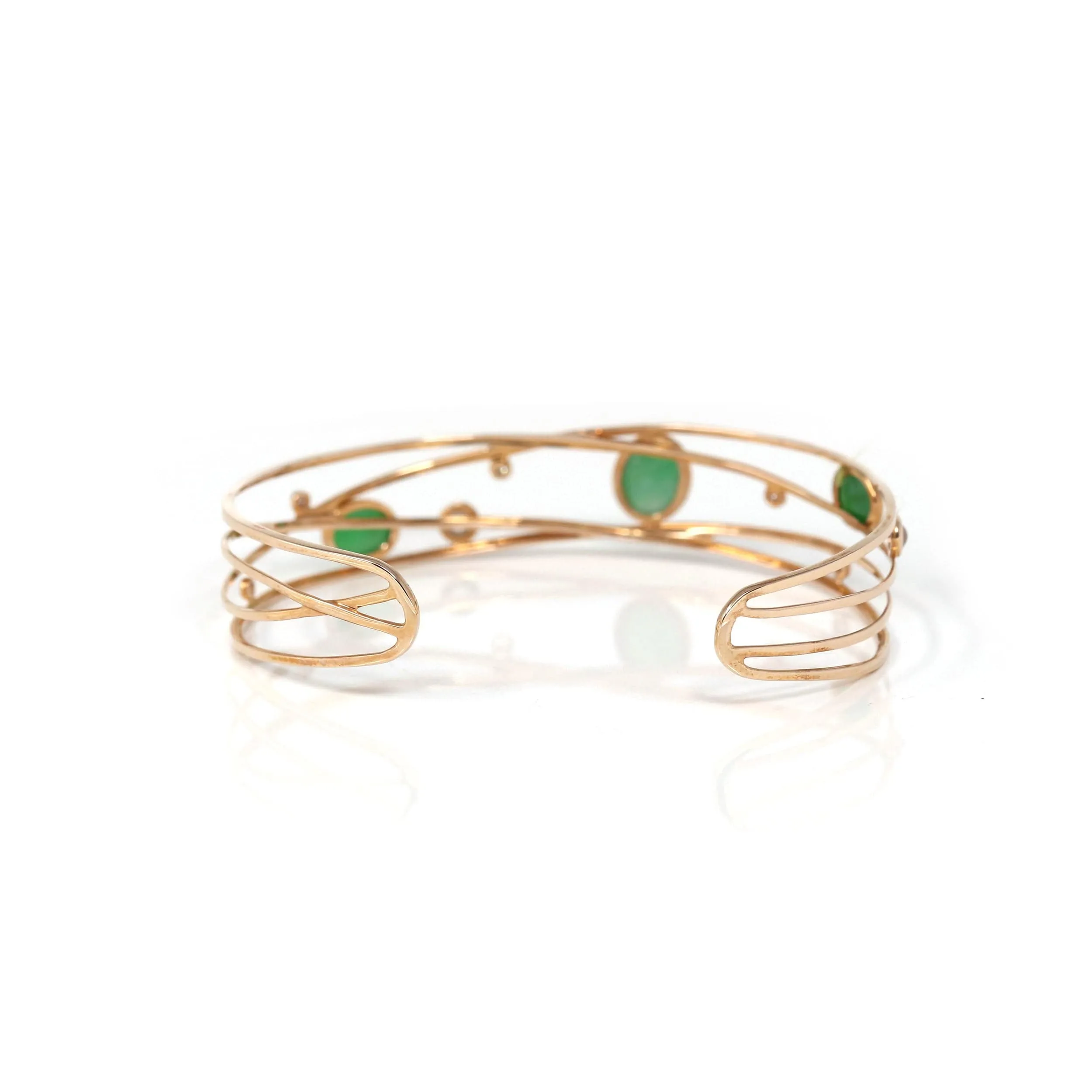 Baikalla Bubble Collection 18k Rose Gold Oval Bracelet Bangle with Jade & Diamonds