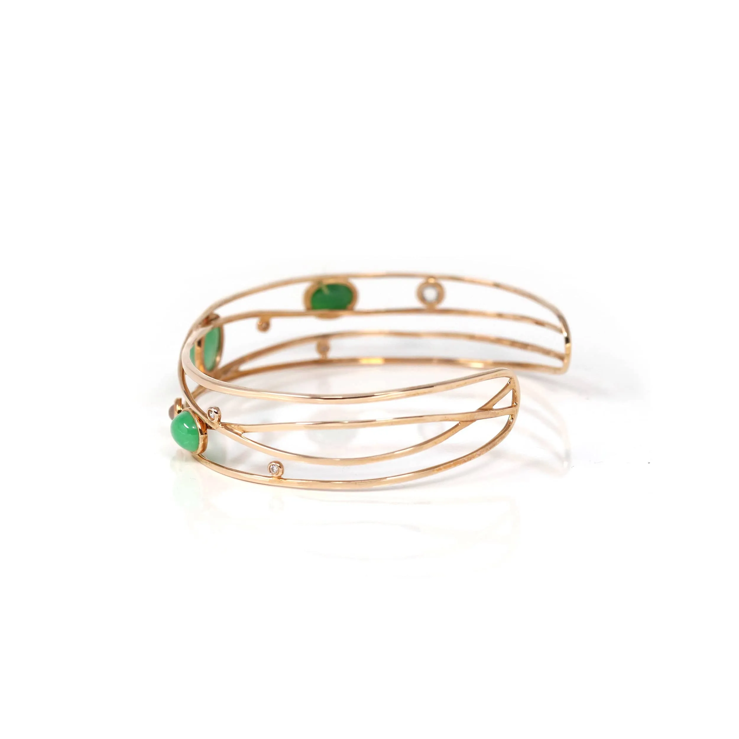 Baikalla Bubble Collection 18k Rose Gold Oval Bracelet Bangle with Jade & Diamonds