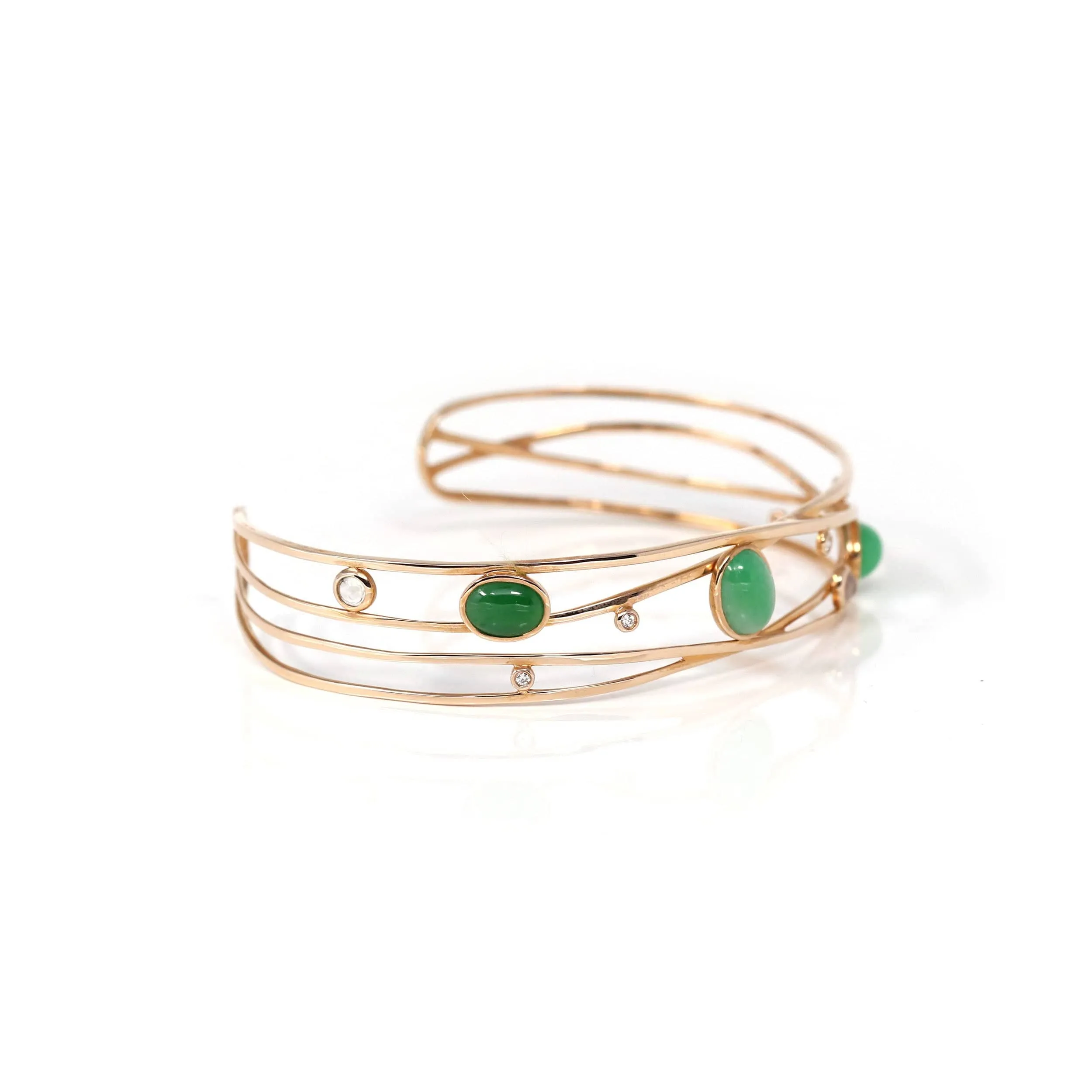 Baikalla Bubble Collection 18k Rose Gold Oval Bracelet Bangle with Jade & Diamonds