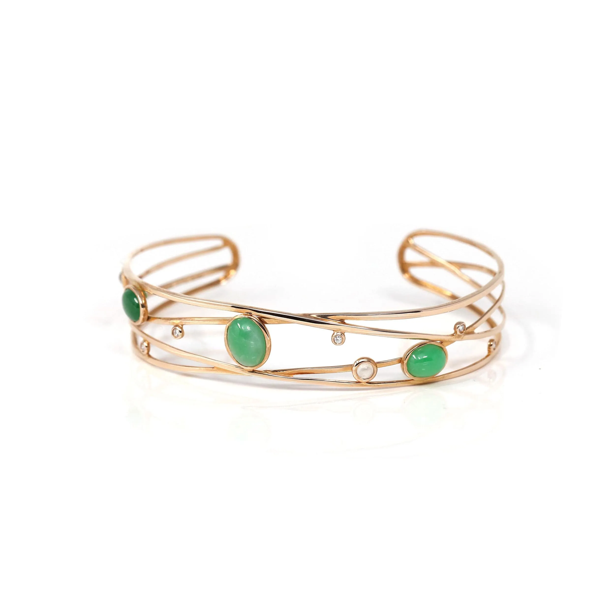 Baikalla Bubble Collection 18k Rose Gold Oval Bracelet Bangle with Jade & Diamonds
