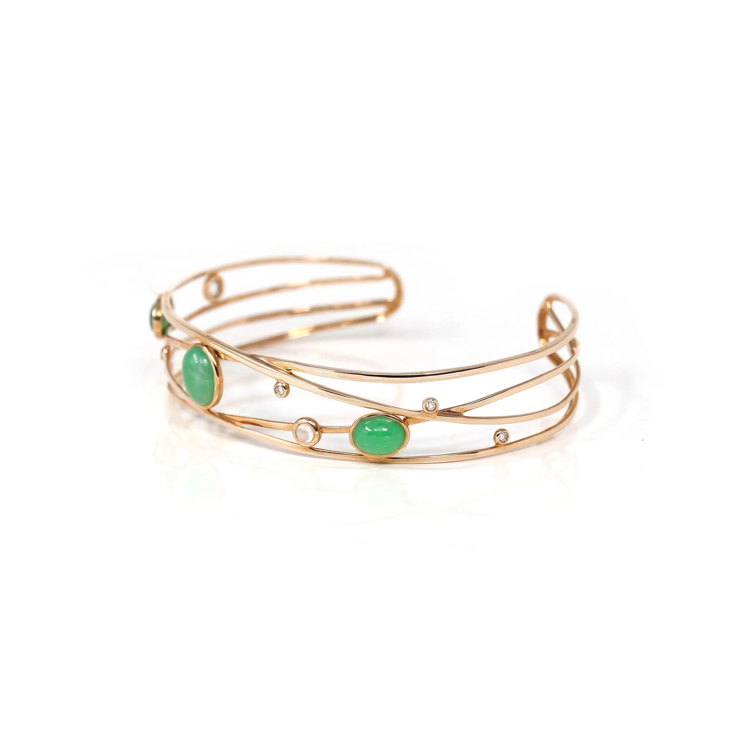 Baikalla Bubble Collection 18k Rose Gold Oval Bracelet Bangle with Jade & Diamonds