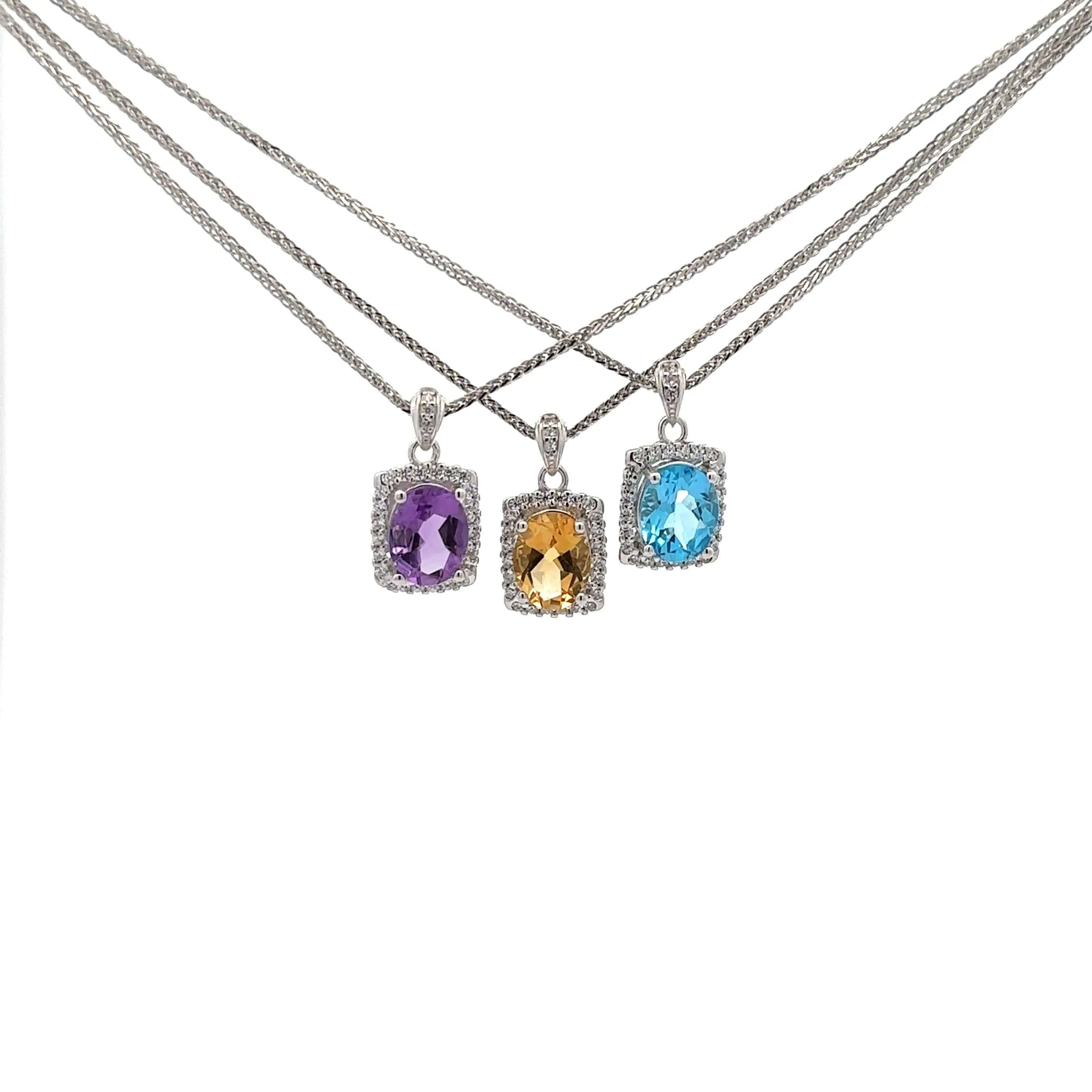 Baikalla™ Classic Sterling Silver Natural Amethyst Citrine Topaz Necklace With CZ