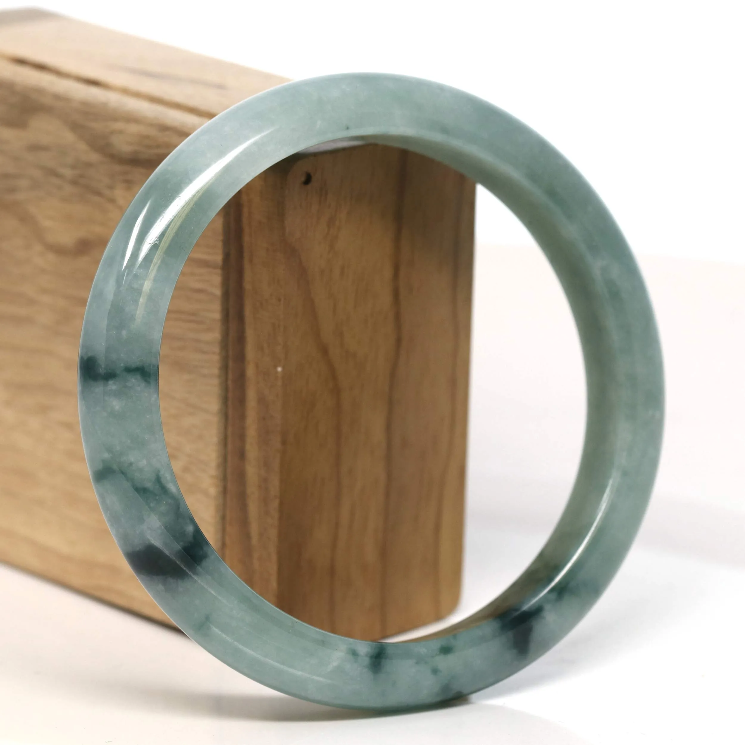 Baikalla "Half Round" Blue-Green Jadeite Jade Bangle Bracelet (63.50 mm) #T394