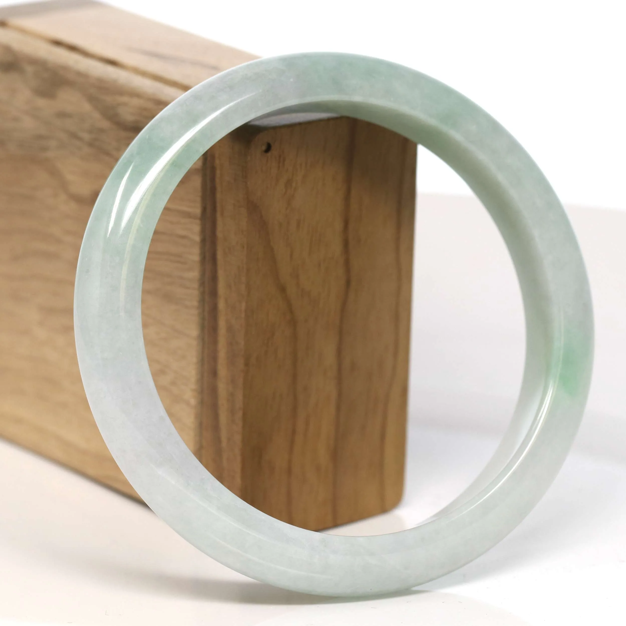 Baikalla "Half Round" Light Green Jadeite Jade Bangle Bracelet (66.30 mm) #T326