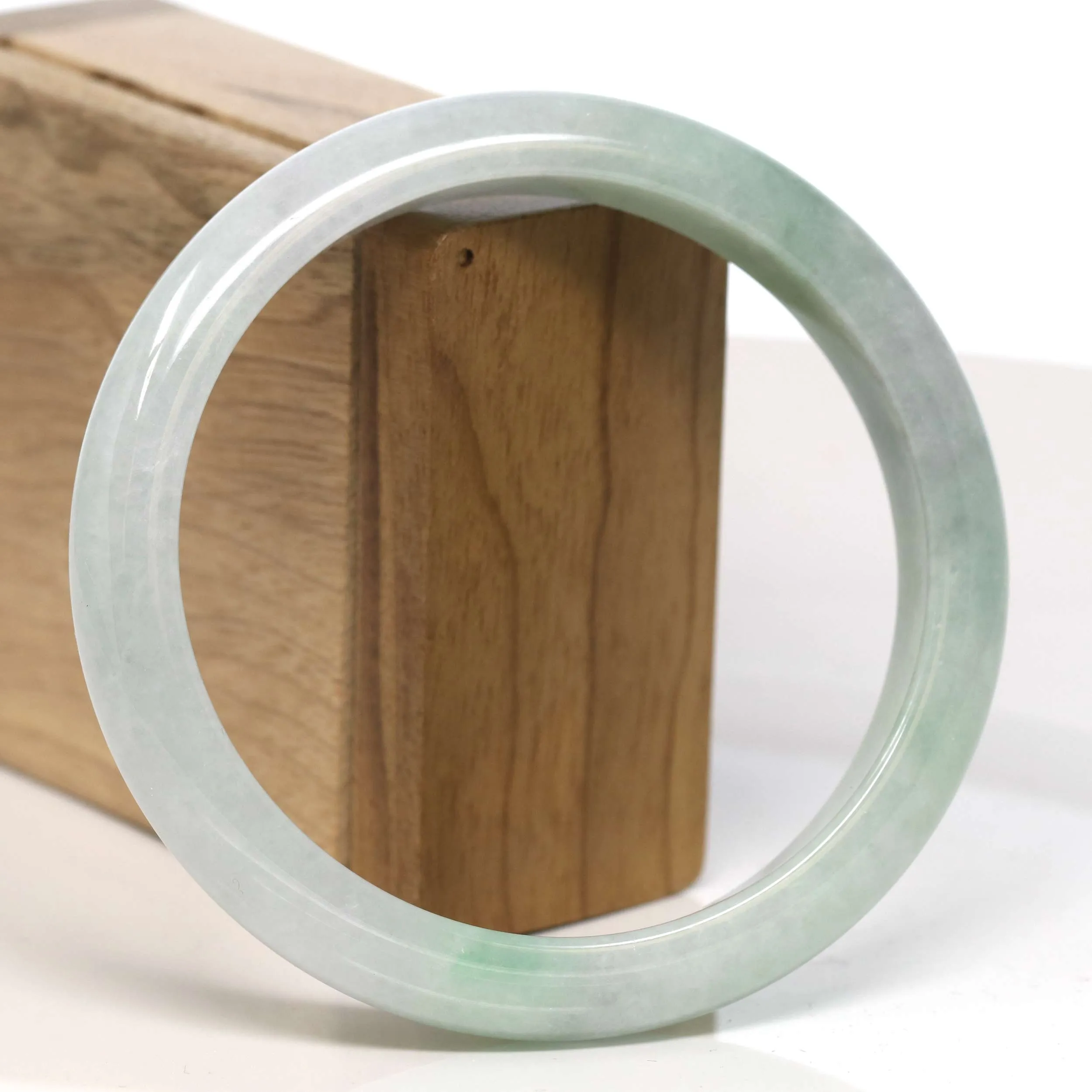 Baikalla "Half Round" Light Green Jadeite Jade Bangle Bracelet (66.30 mm) #T326