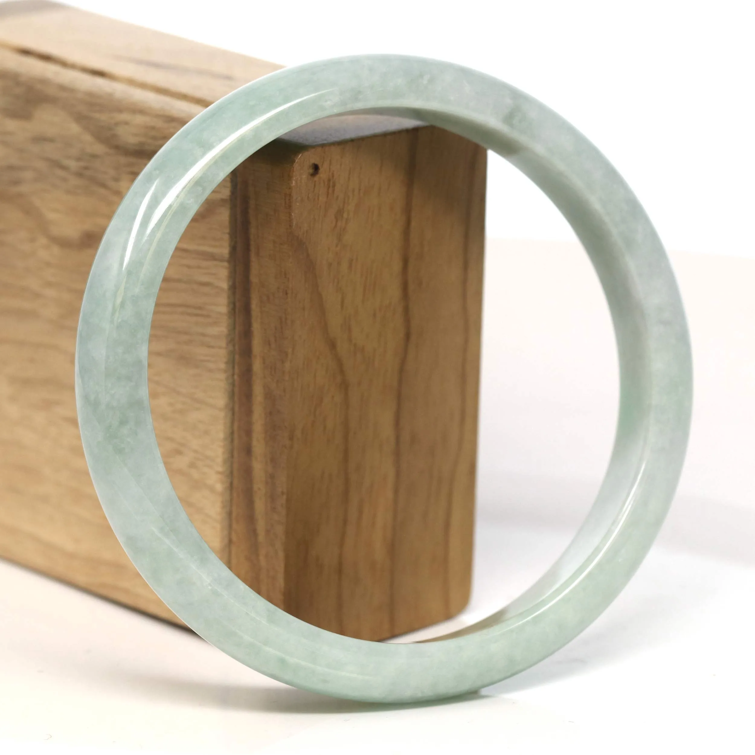 Baikalla "Half Round" Light Green Lavender Jadeite Jade Bangle Bracelet (66.3 mm) #T420