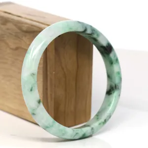 Baikalla "Half Round" Spotted Deep Green Jadeite Jade Bangle Bracelet (61.98 mm) #T371