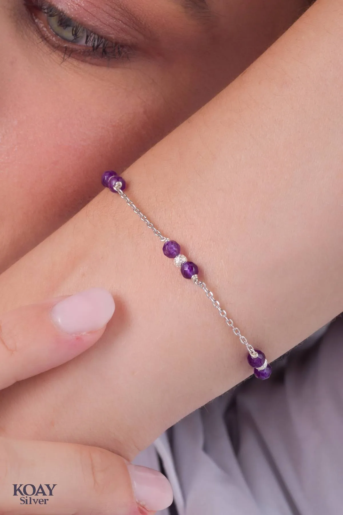 Balls and Purple stones bracelet