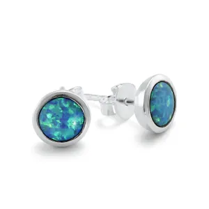 Banyan Round Blue Opalite Stud Earrings