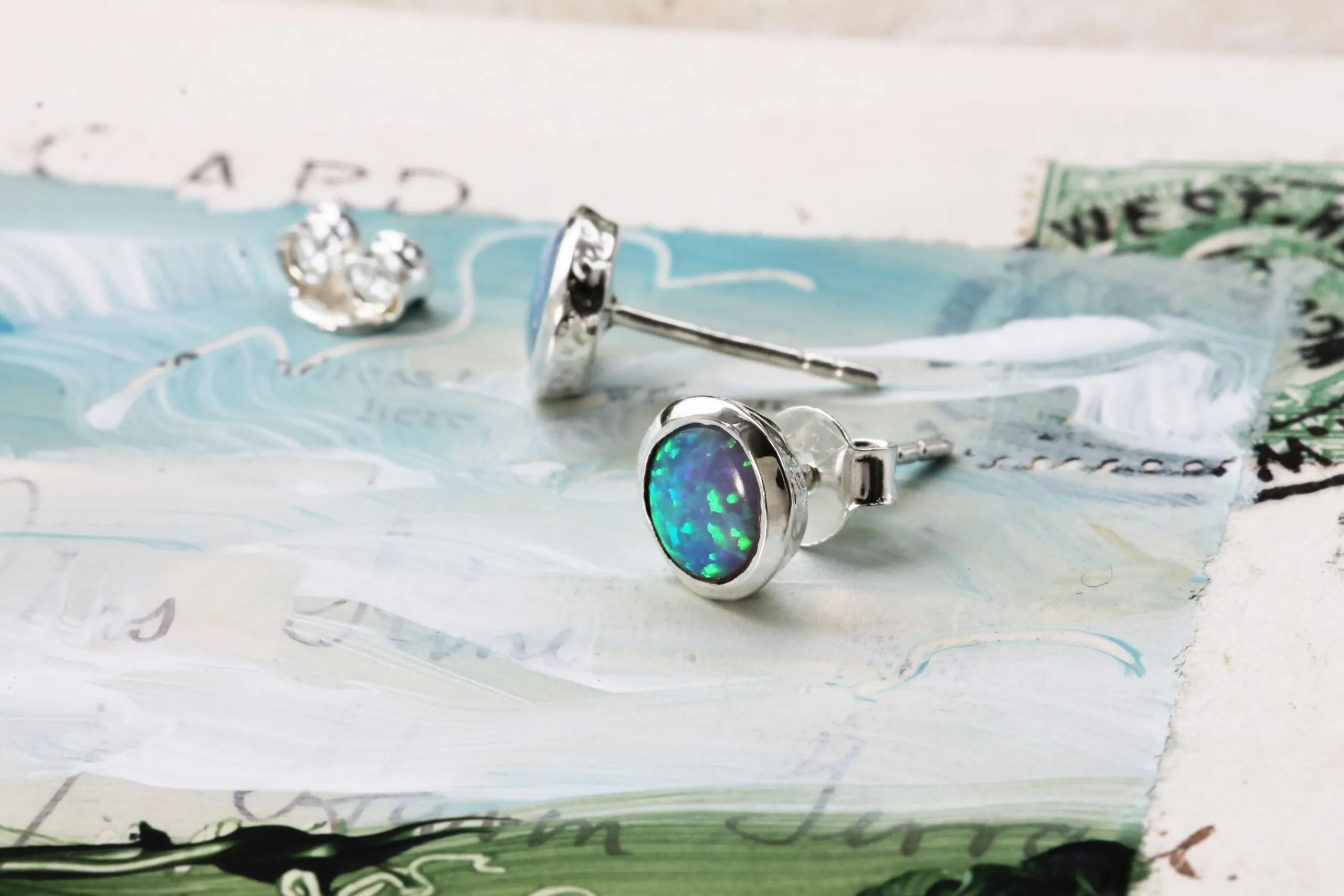 Banyan Round Blue Opalite Stud Earrings