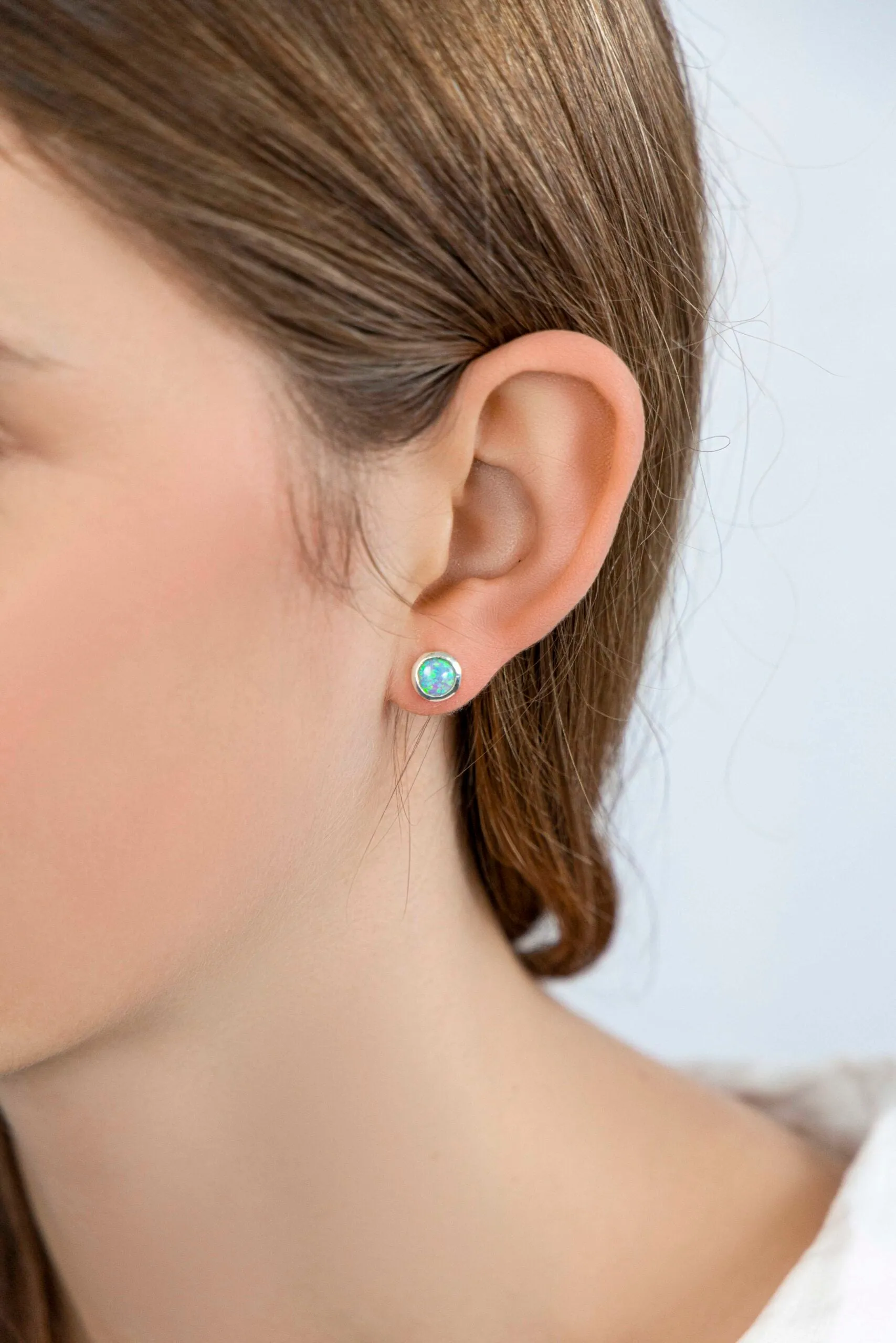 Banyan Round Blue Opalite Stud Earrings