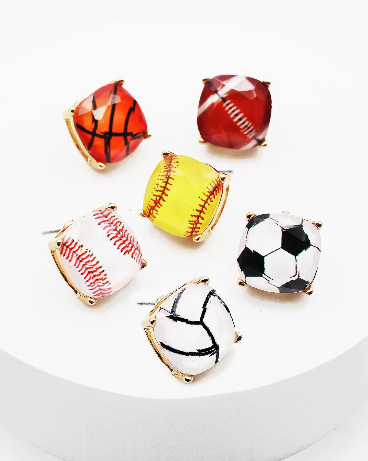 Baseball Faceted Square Stud Earrings