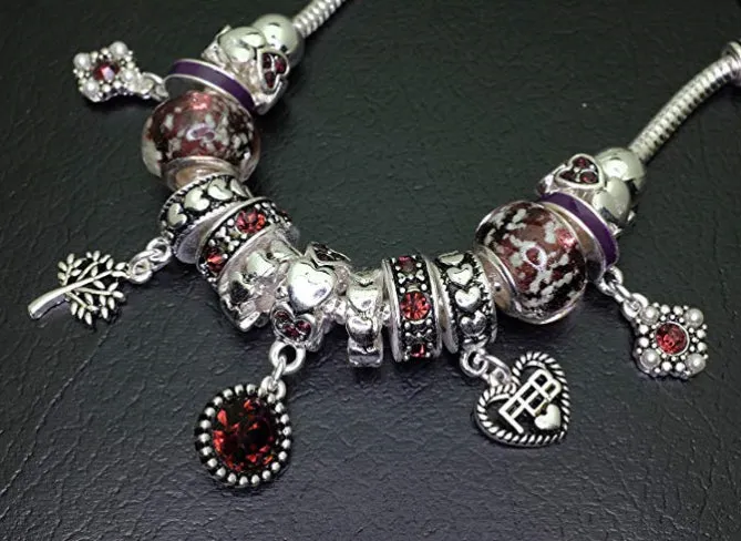 Birthstone Bracelet Multi-Color Charm Beads Silvertone