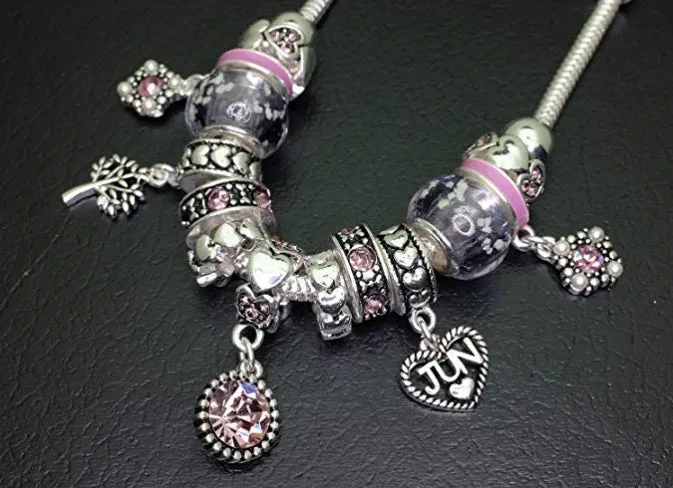 Birthstone Bracelet Multi-Color Charm Beads Silvertone