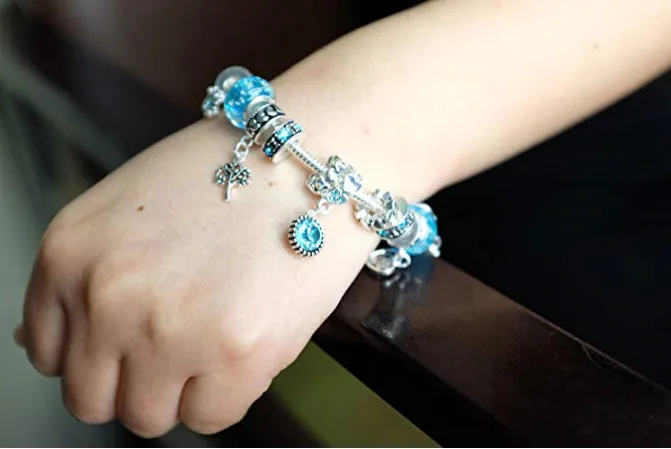 Birthstone Bracelet Multi-Color Charm Beads Silvertone