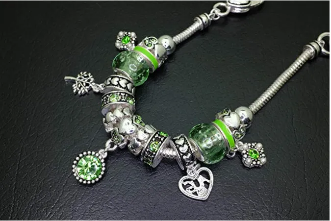 Birthstone Bracelet Multi-Color Charm Beads Silvertone