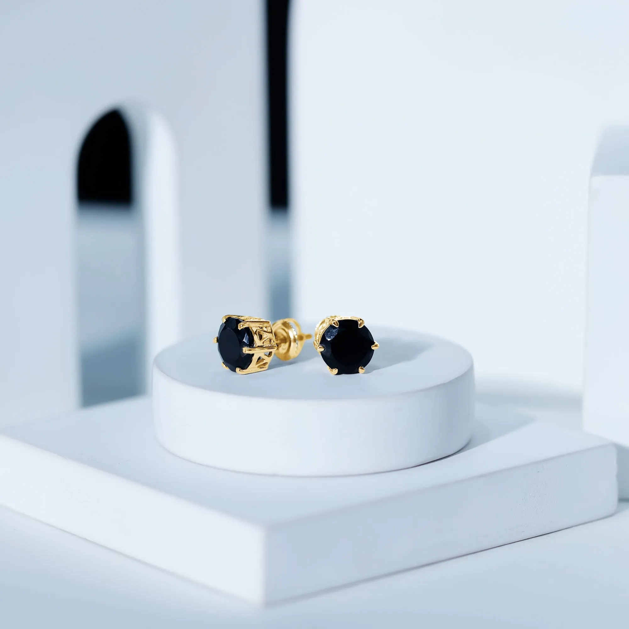 Black Onyx Solitaire Stud Earrings in Claw Setting