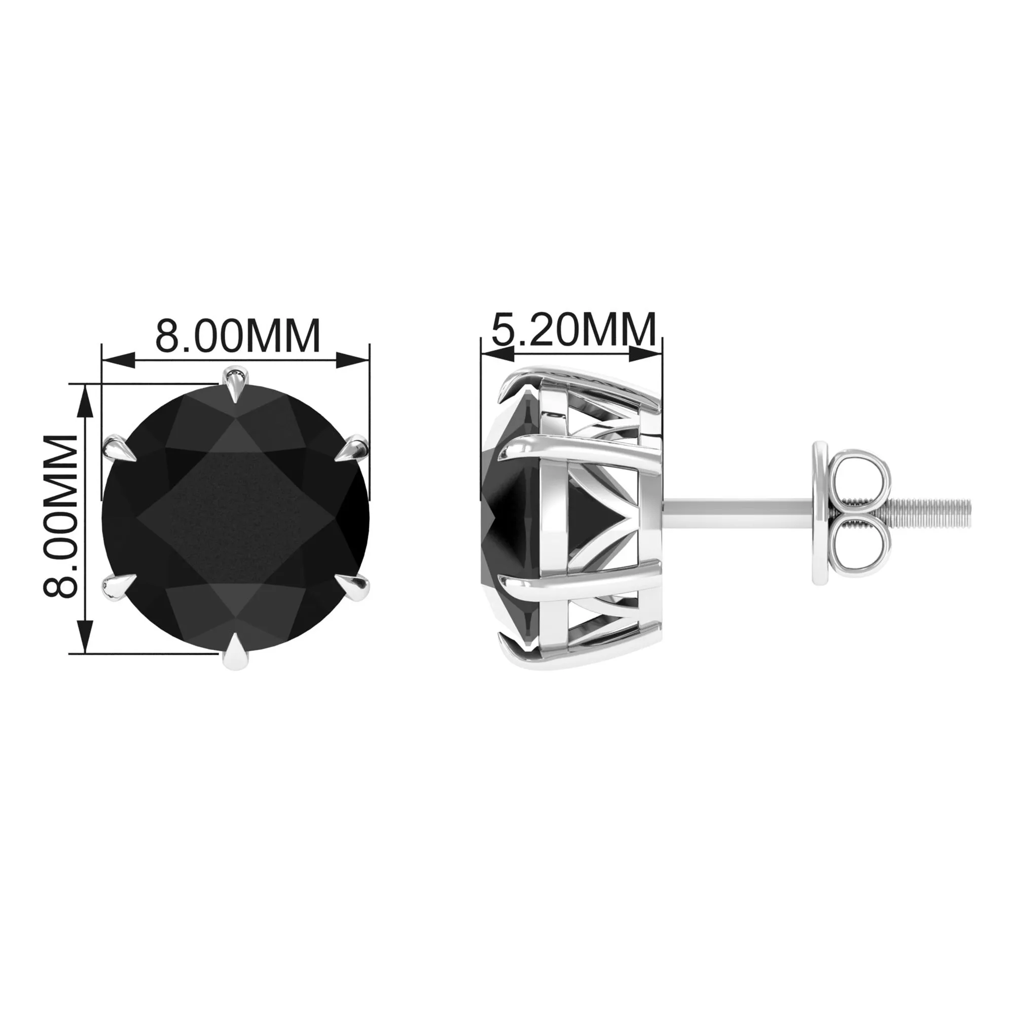 Black Onyx Solitaire Stud Earrings in Claw Setting