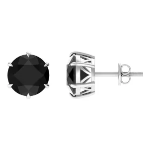 Black Onyx Solitaire Stud Earrings in Claw Setting