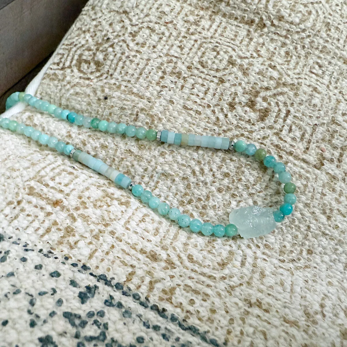 Blue Green Amazonite and Aquamarine Gemstones Crystals Boho Hippie Beach Design - Handmade Jewelry Necklace or Bracelet