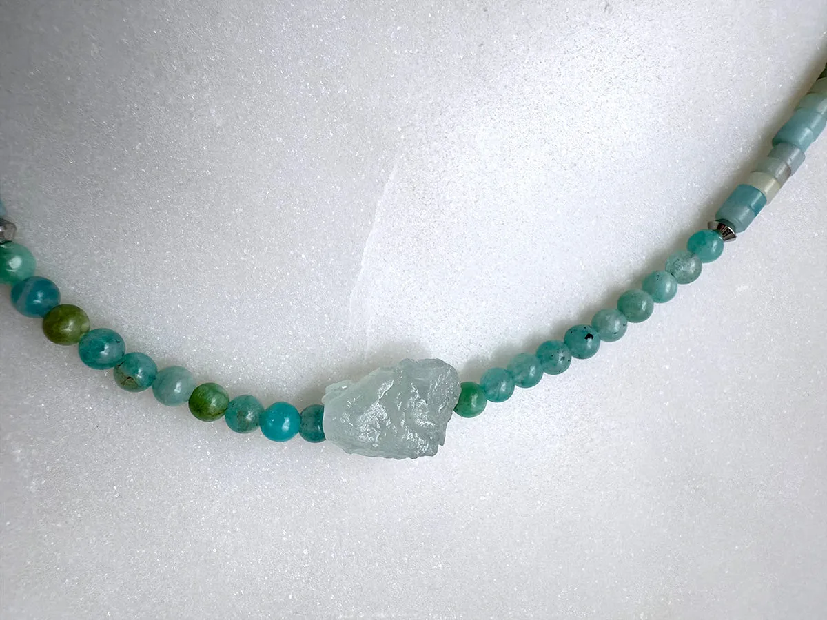 Blue Green Amazonite and Aquamarine Gemstones Crystals Boho Hippie Beach Design - Handmade Jewelry Necklace or Bracelet