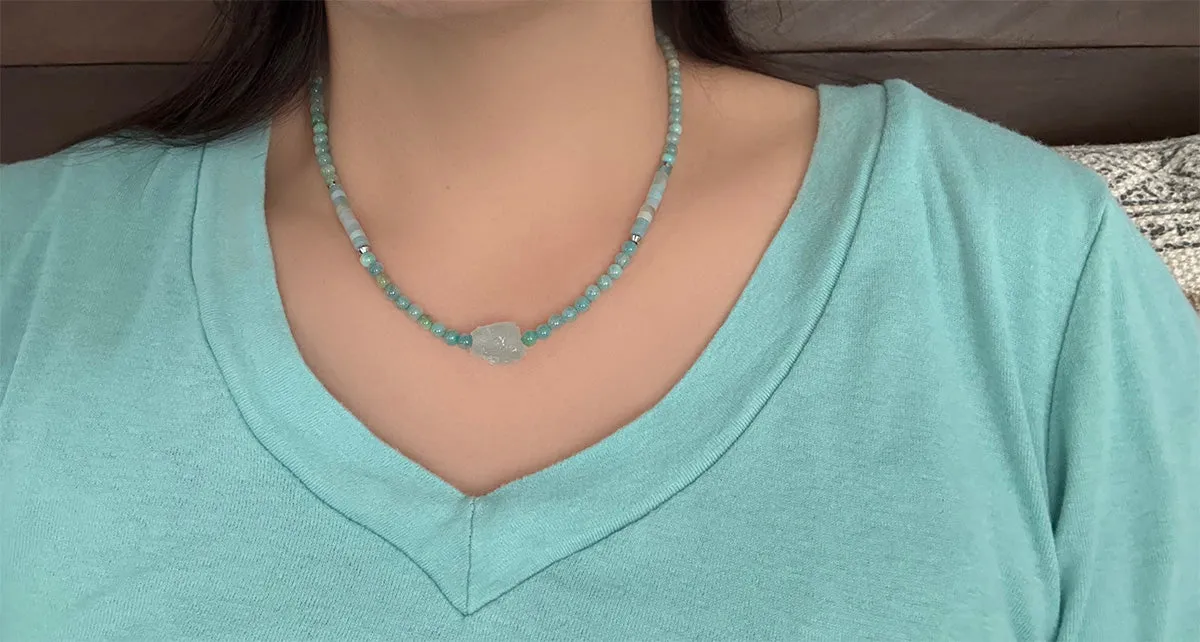 Blue Green Amazonite and Aquamarine Gemstones Crystals Boho Hippie Beach Design - Handmade Jewelry Necklace or Bracelet