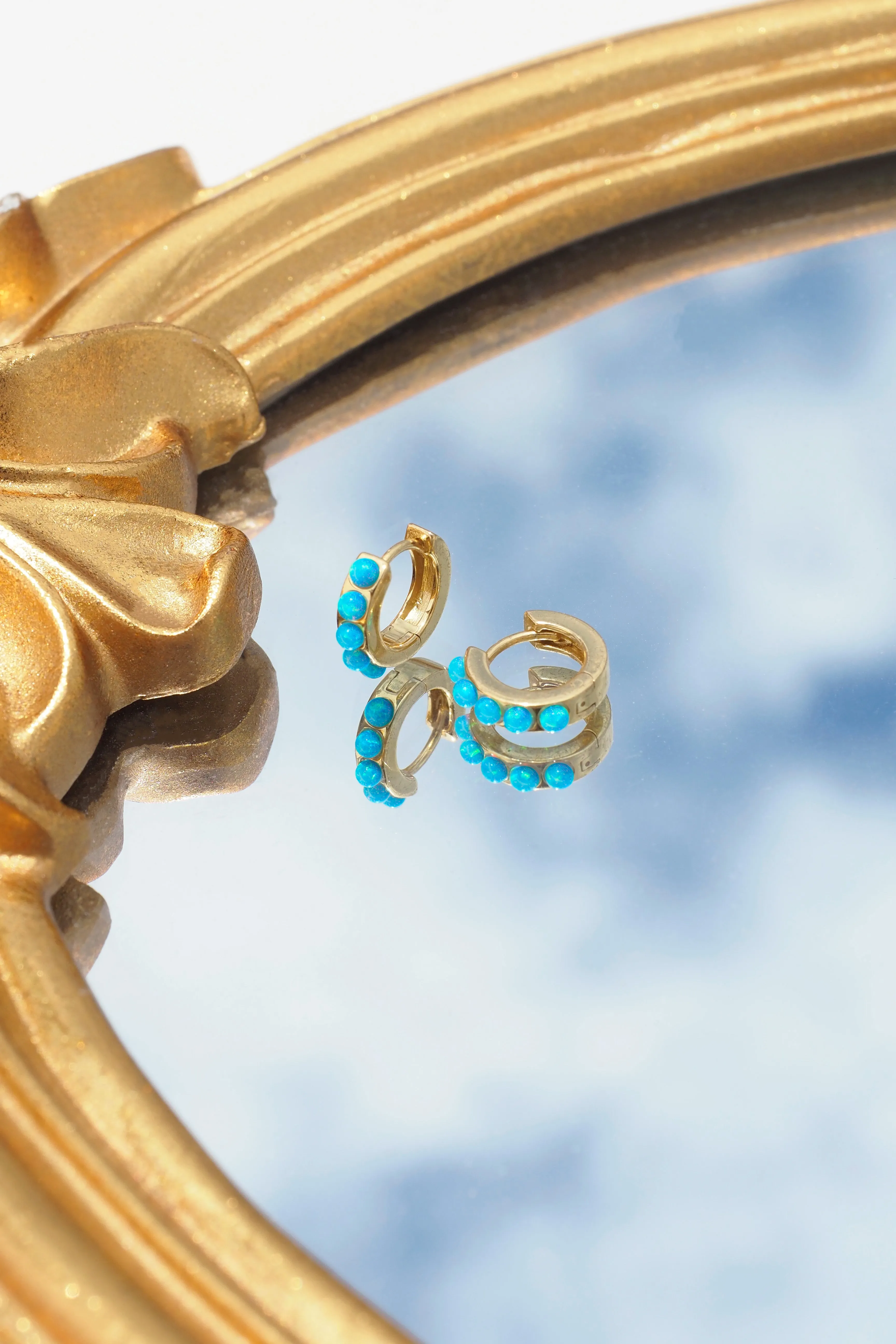 Blue Opal Huggie Hoop Earrings
