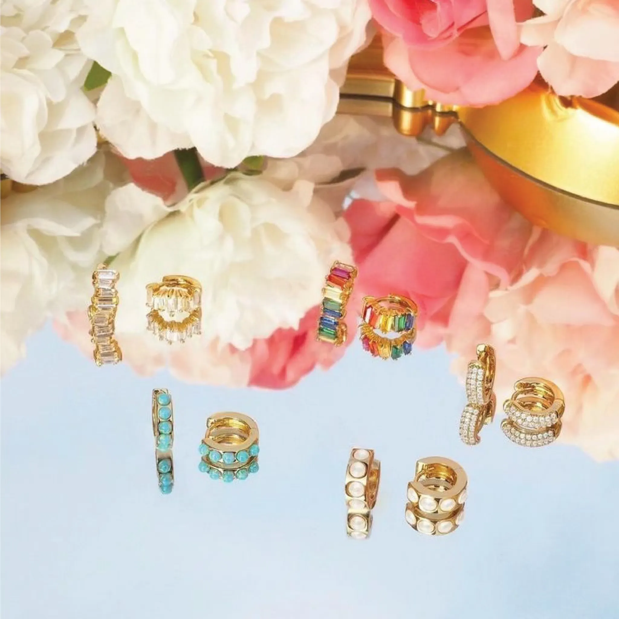Blue Opal Huggie Hoop Earrings
