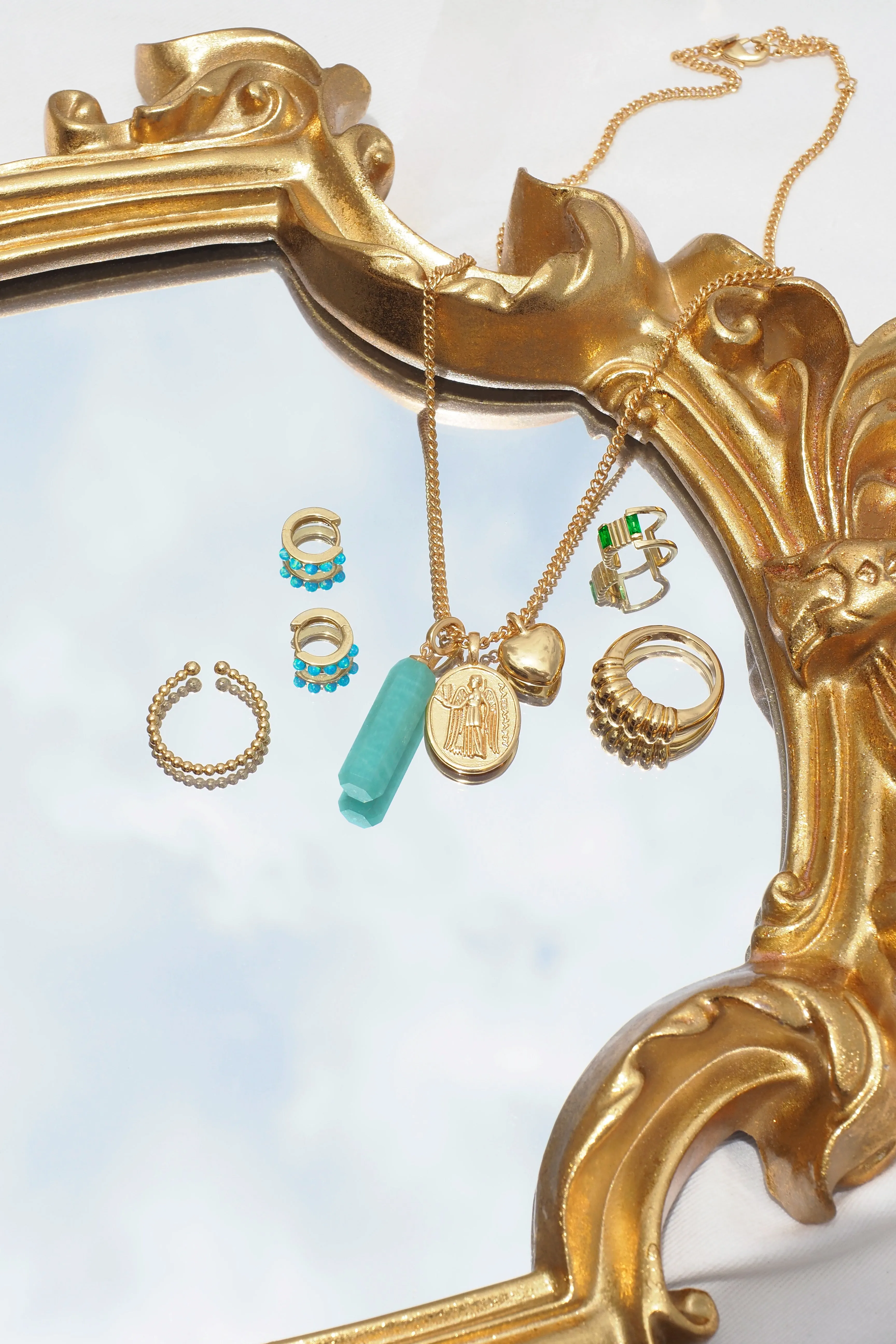 Blue Opal Huggie Hoop Earrings