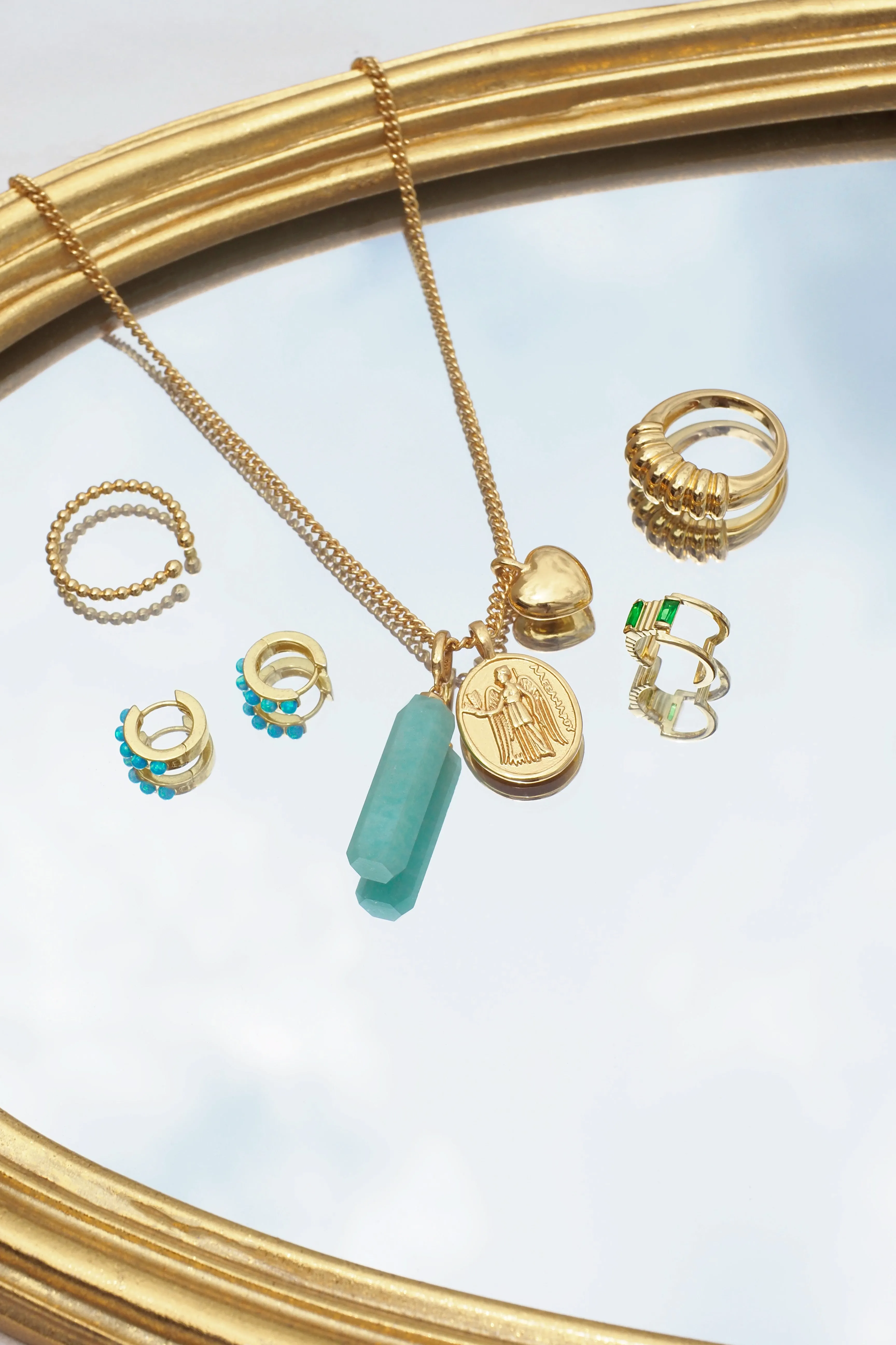 Blue Opal Huggie Hoop Earrings