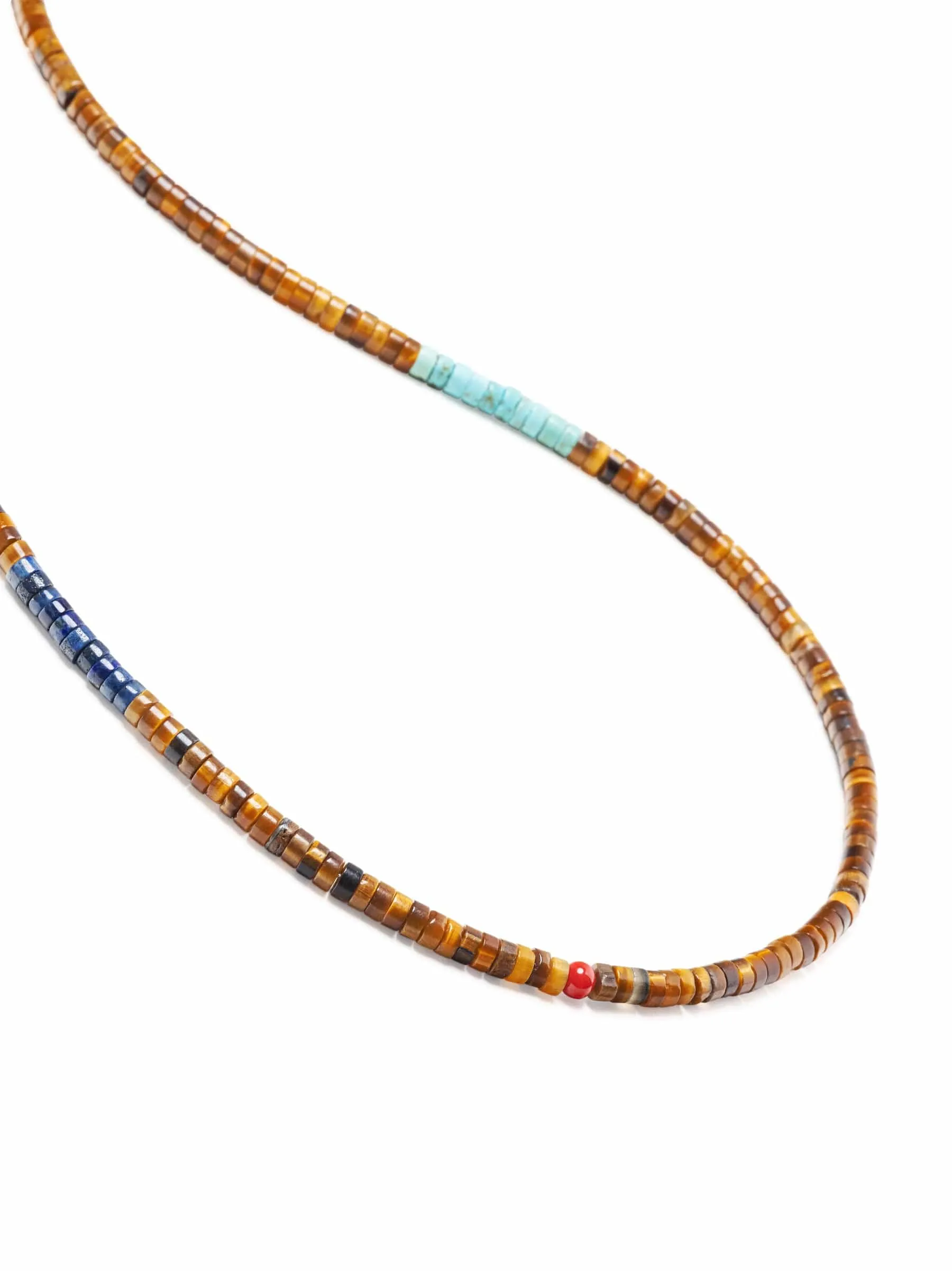 Brown Tiger Eye Heishi Necklace with Blue Lapis and Turquoise