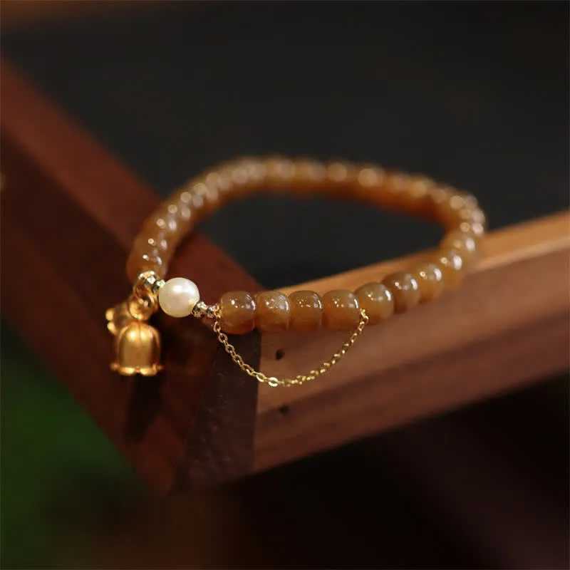 Buddha Stones 925 Sterling Silver Natural Hetian Jade Lily Of The Valley Charm Bracelet