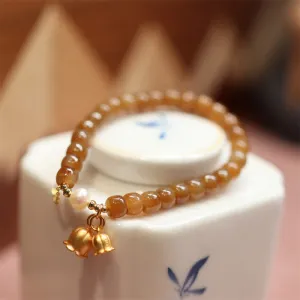 Buddha Stones 925 Sterling Silver Natural Hetian Jade Lily Of The Valley Charm Bracelet