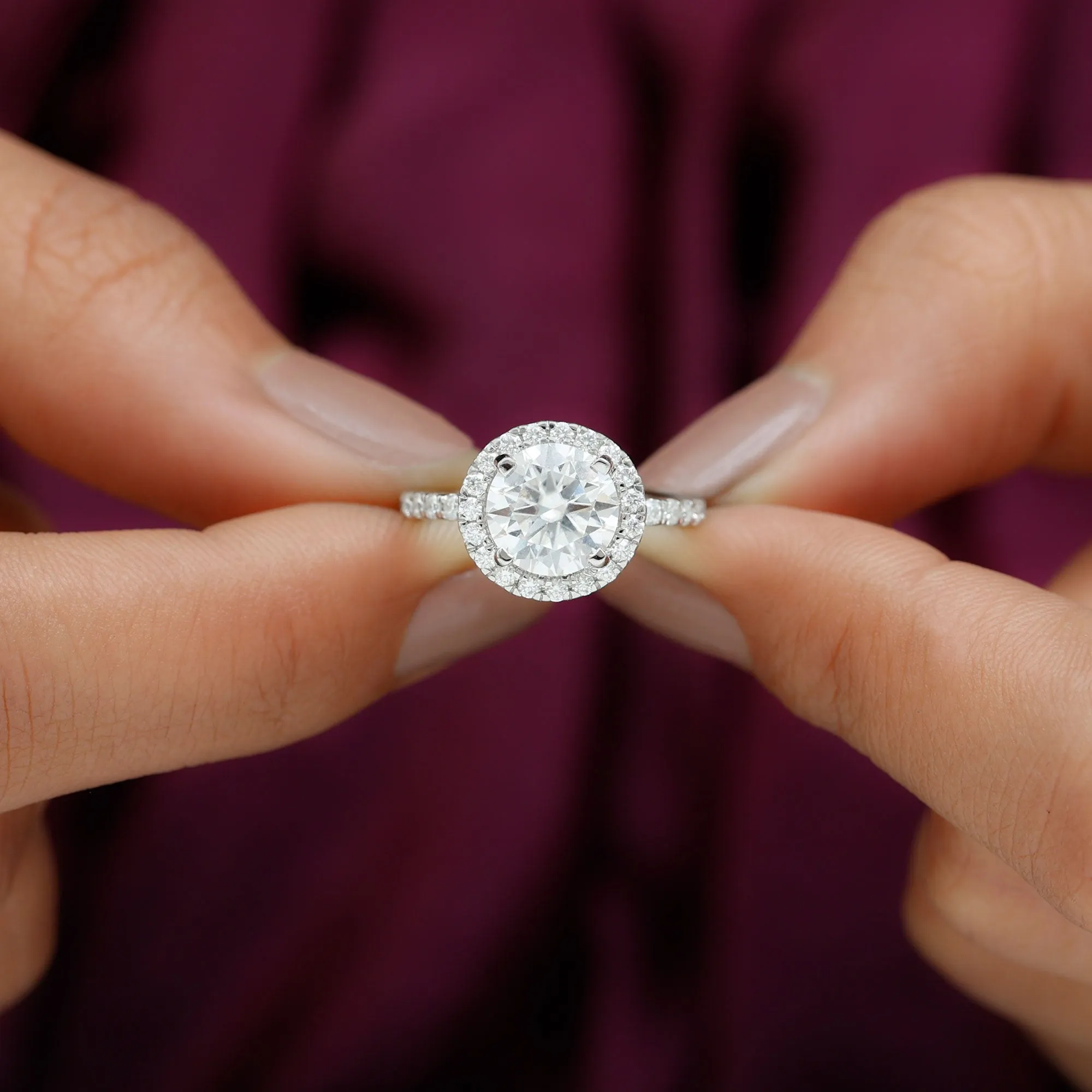Certified Cubic Zirconia Classic Floating Halo Engagement Ring