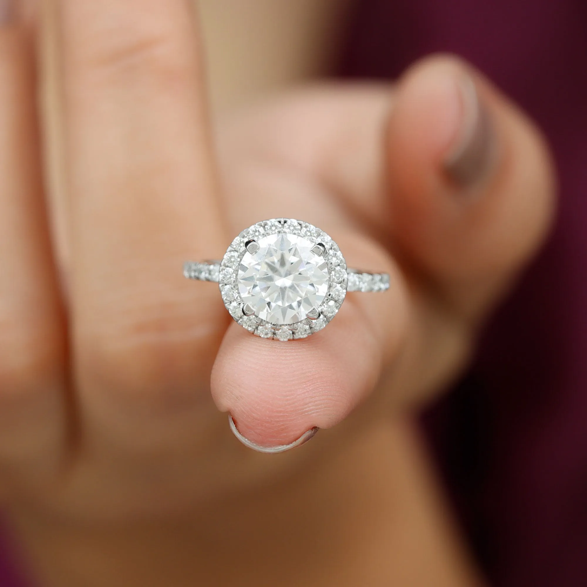 Certified Cubic Zirconia Classic Floating Halo Engagement Ring