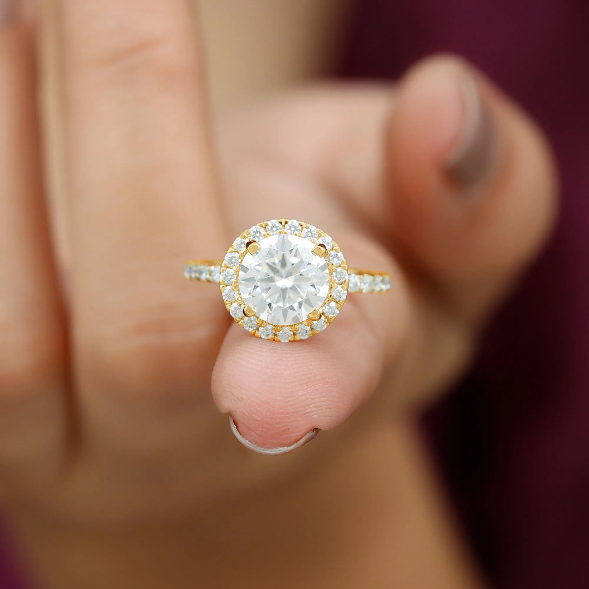 Certified Cubic Zirconia Classic Floating Halo Engagement Ring