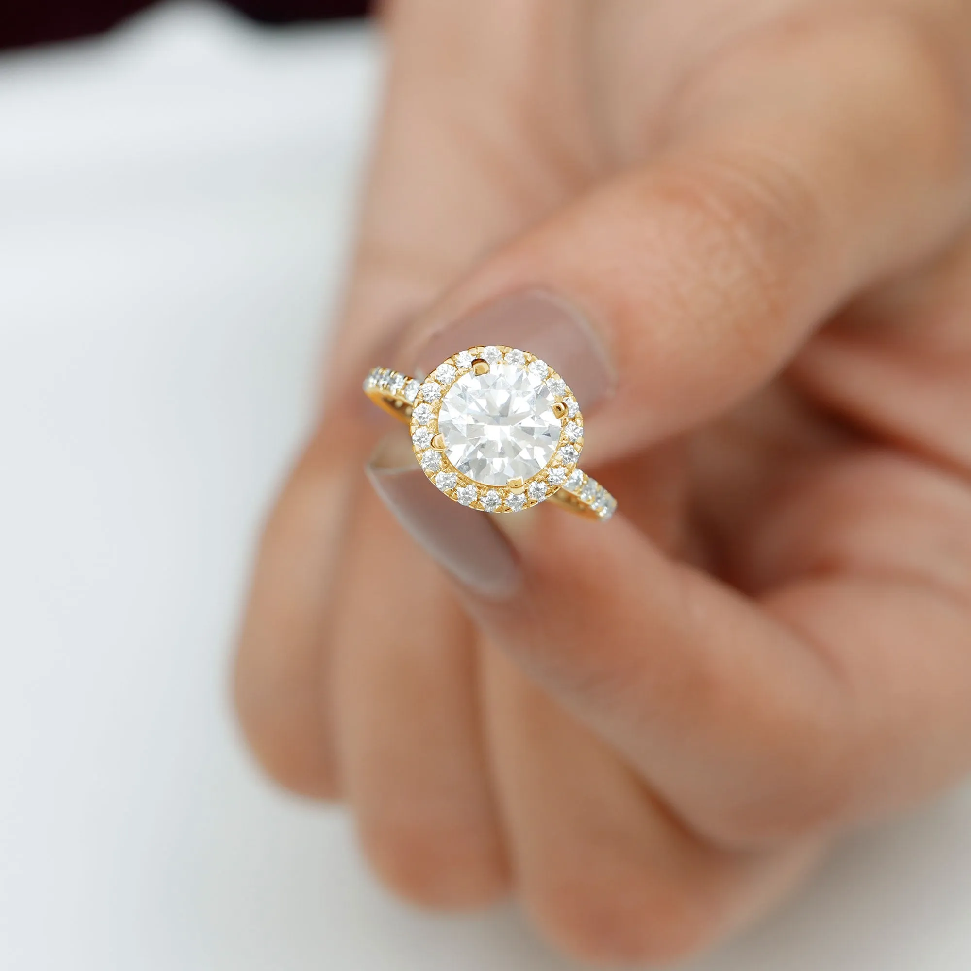 Certified Cubic Zirconia Classic Floating Halo Engagement Ring