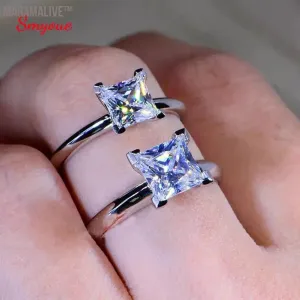 Certified Princess Cut Moissanite Engagement Ring 1CT 2CT Colorless VVS Diamond Bridal Proposal Rings Sterling Silver Wedding Bandd