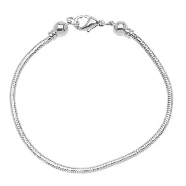 Charm Bracelet, For European Large Hole Beads with Screw End 2.5mm, 7.5 Inches, Silver Plated