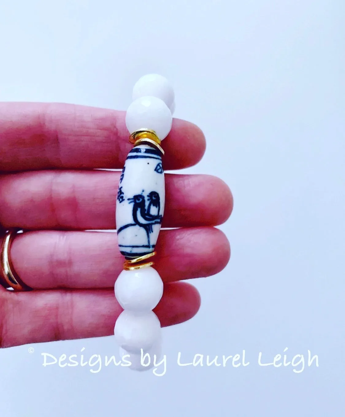 Chinoiserie White Jade Bracelet