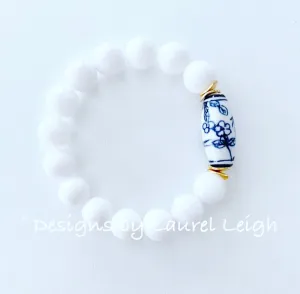 Chinoiserie White Jade Bracelet