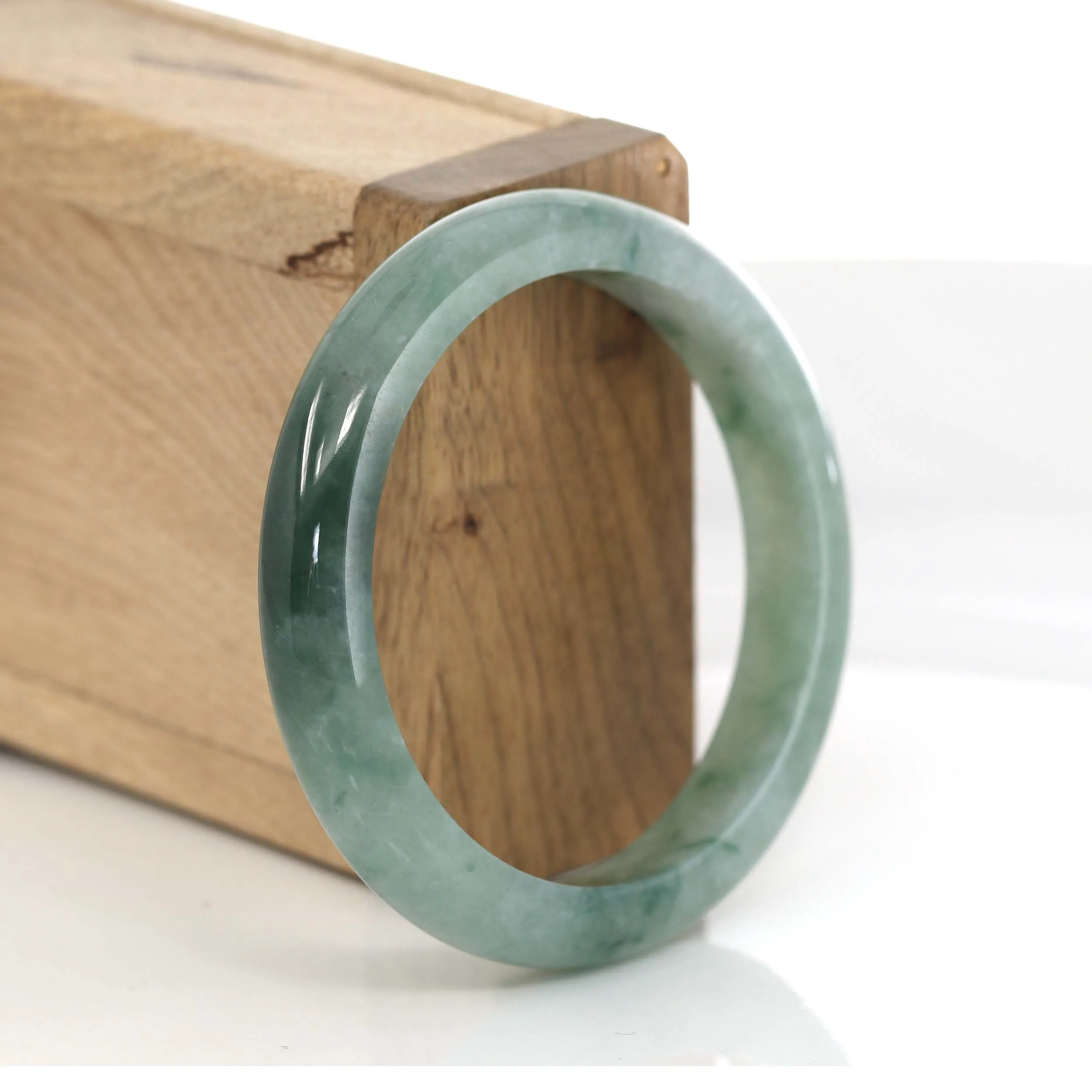 Classic Real Forest Green Jadeite Jade Bangle Bracelet (54.28 mm) #556
