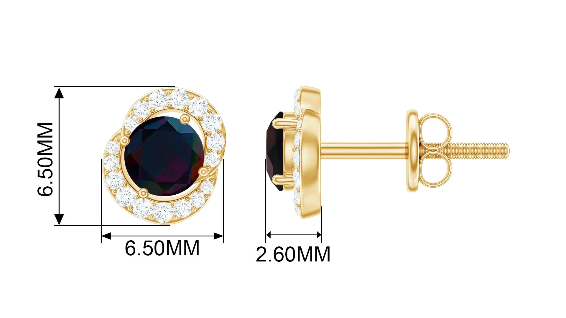 Classic Round Stud Earrings with Black Opal and Diamond