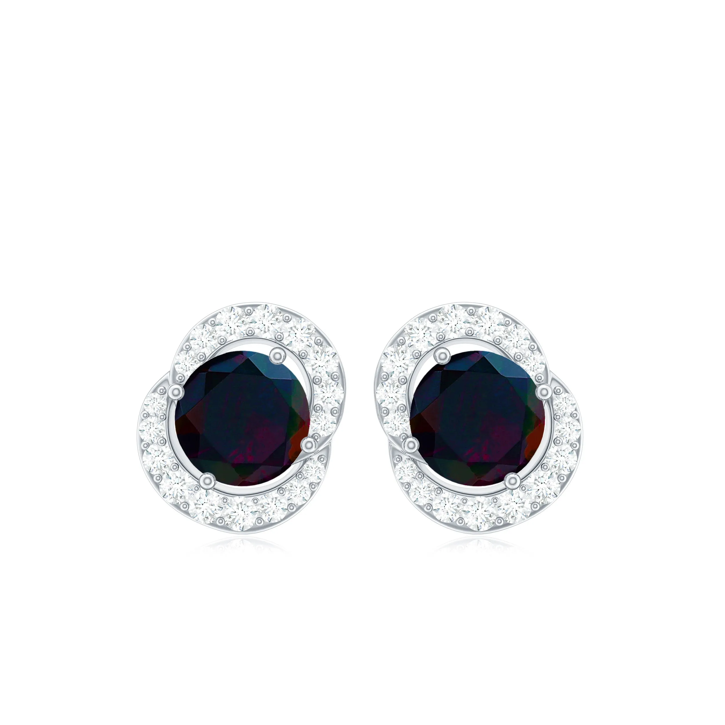 Classic Round Stud Earrings with Black Opal and Diamond