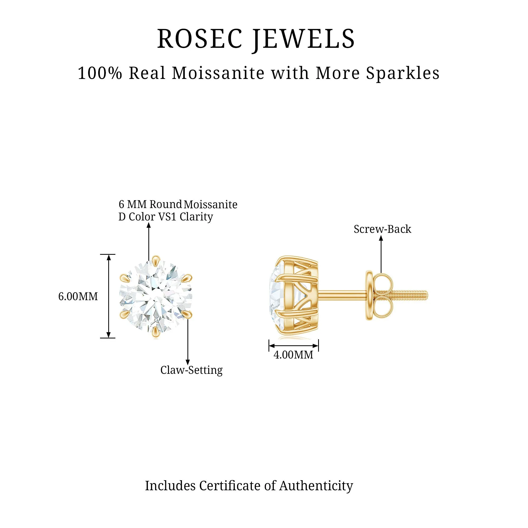 Claw Set Moissanite Solitaire Cocktail Stud earrings