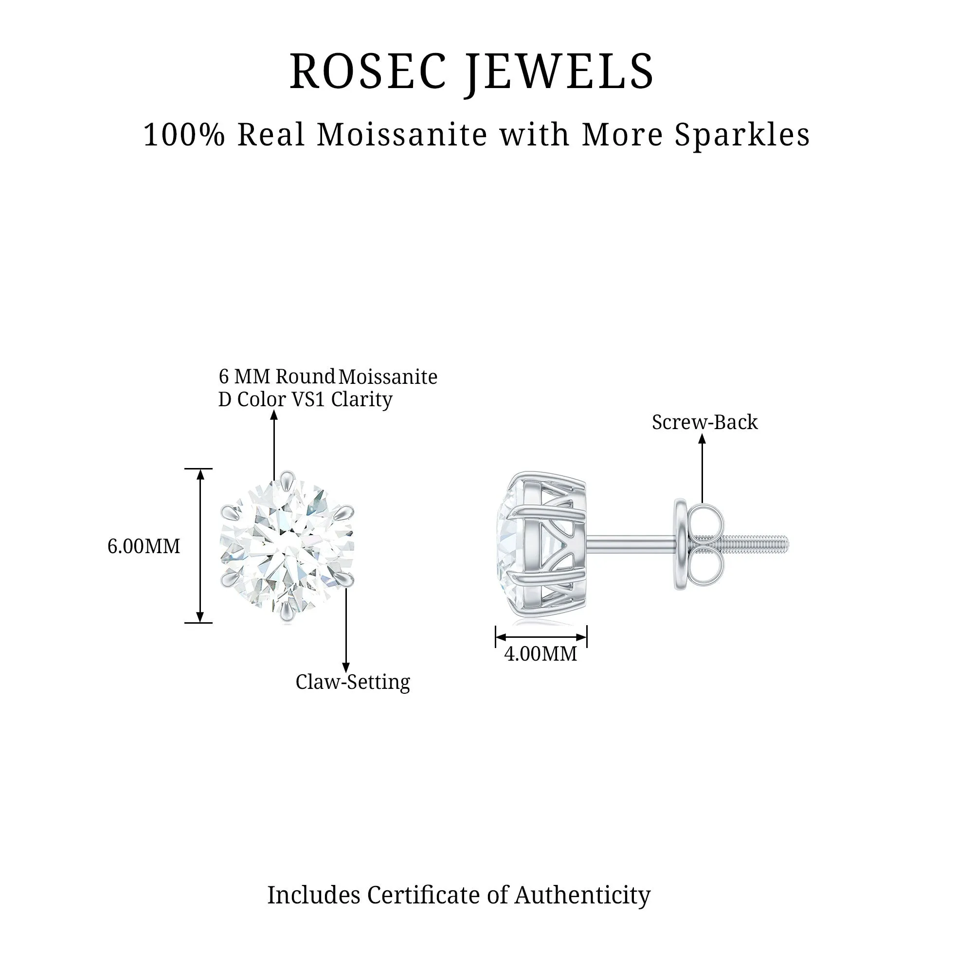 Claw Set Moissanite Solitaire Cocktail Stud earrings