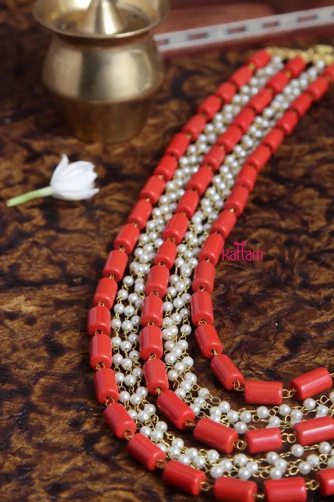 Coral Pearl Mala - 5 Line 20inch