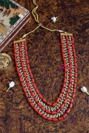 Coral Pearl Mala - 5 Line 20inch