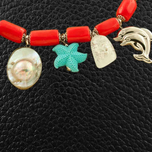 Coral, Turquoise, Crystal, Pearl & Sterling Silver